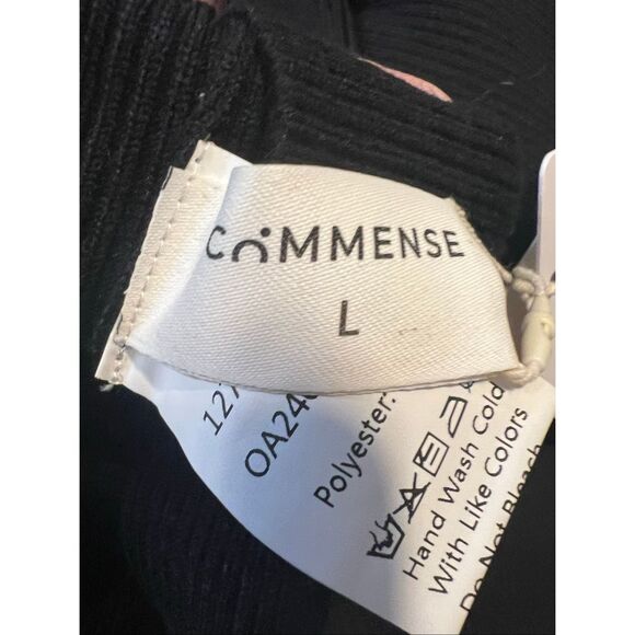 NWT Commense Contrast Trim Pearl-Detail Black Ribbed Slim Fit Pullover Sweater L - Picture 13 of 13